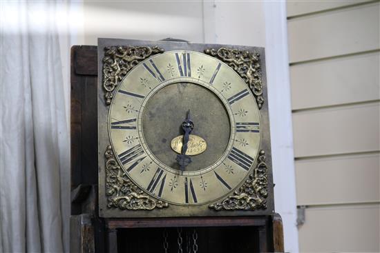 William Clark of York. A George III thirty hour longcase clock, in later pine case, H.208cm